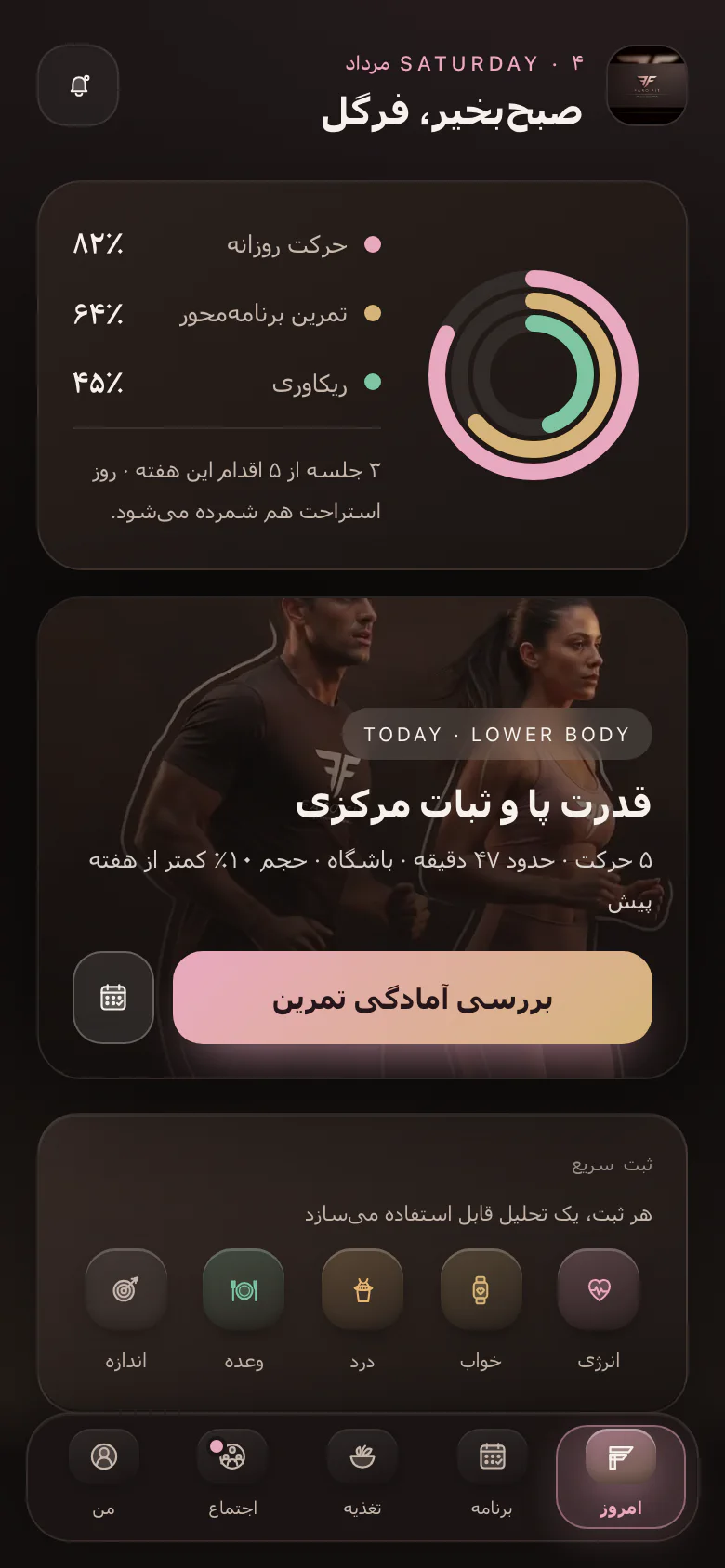 نمای واقعی صفحهٔ امروز پنل FARO FIT